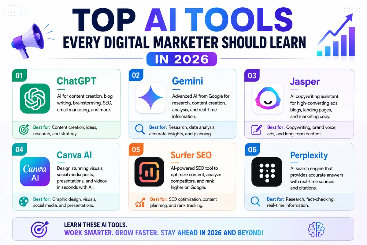 Top AI Tools Every Digital Marketer Should Learn Including ChatGPT in 2026